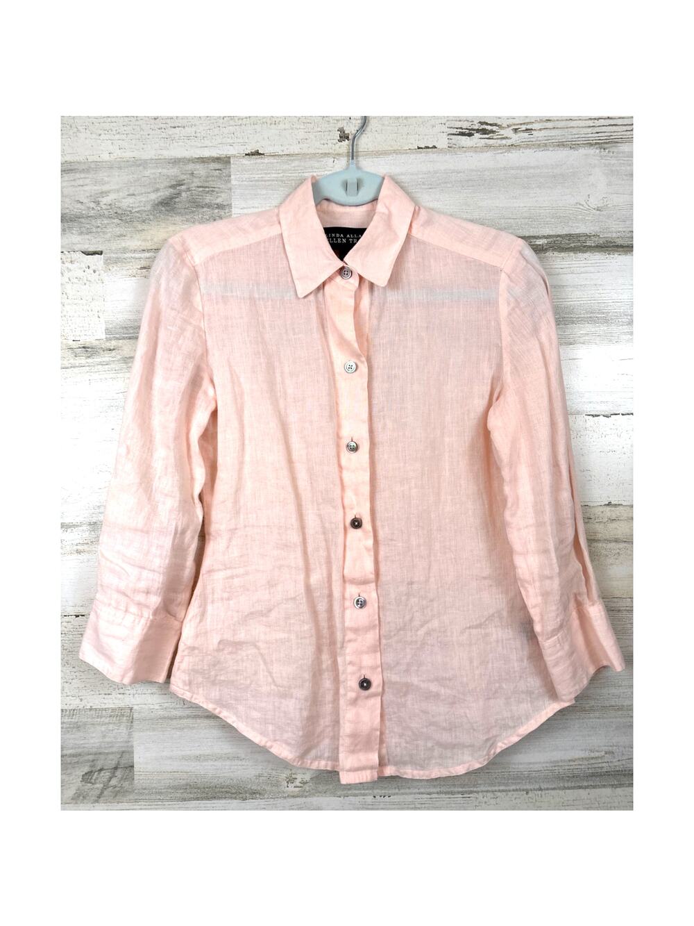 Linda Allard Ellen Tracy Womens 2 Peach Linen Button Down Shirt Summer Top